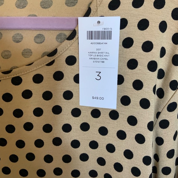 New With Tags- Chico’s Khaki and Black Polka Dot Long Sleeve Top Chico’s Size 3 - Picture 3 of 10